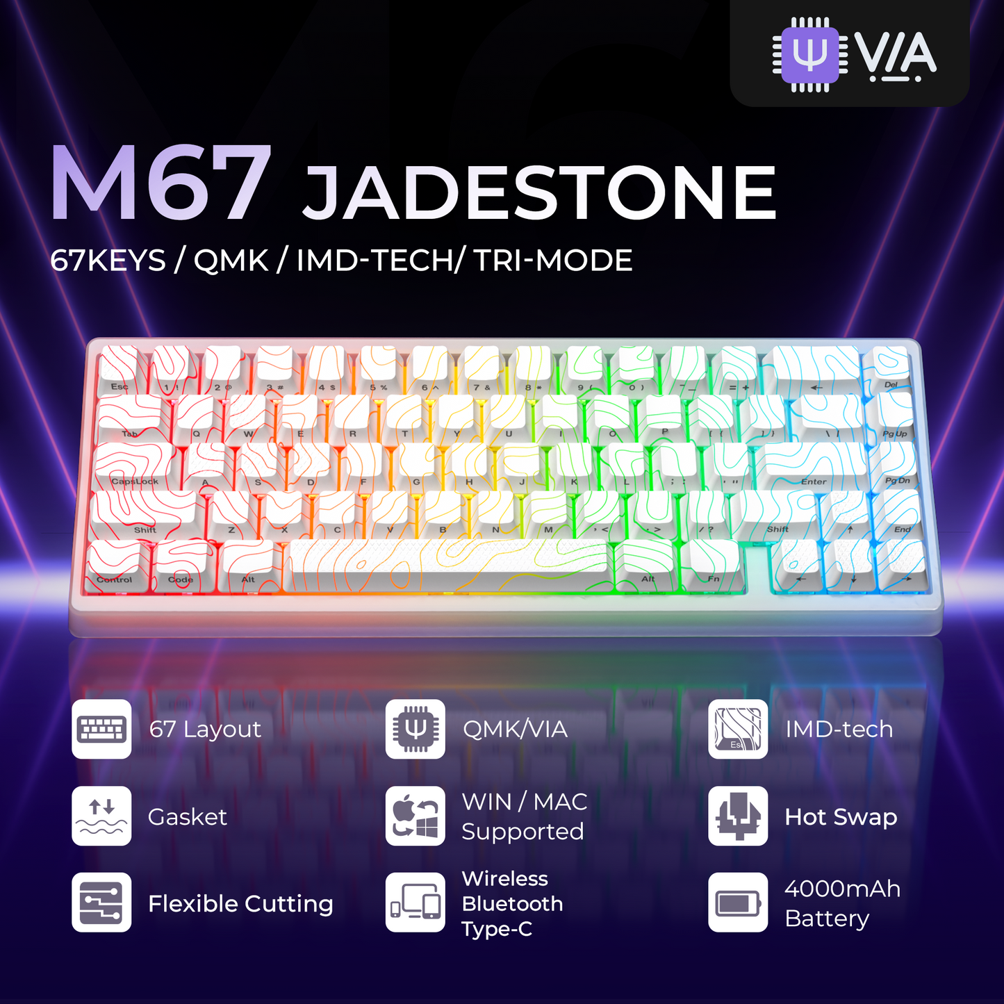 M67 JadeStone Mechanical Keyboard With IMD-Tech Keycaps (Stellar White)