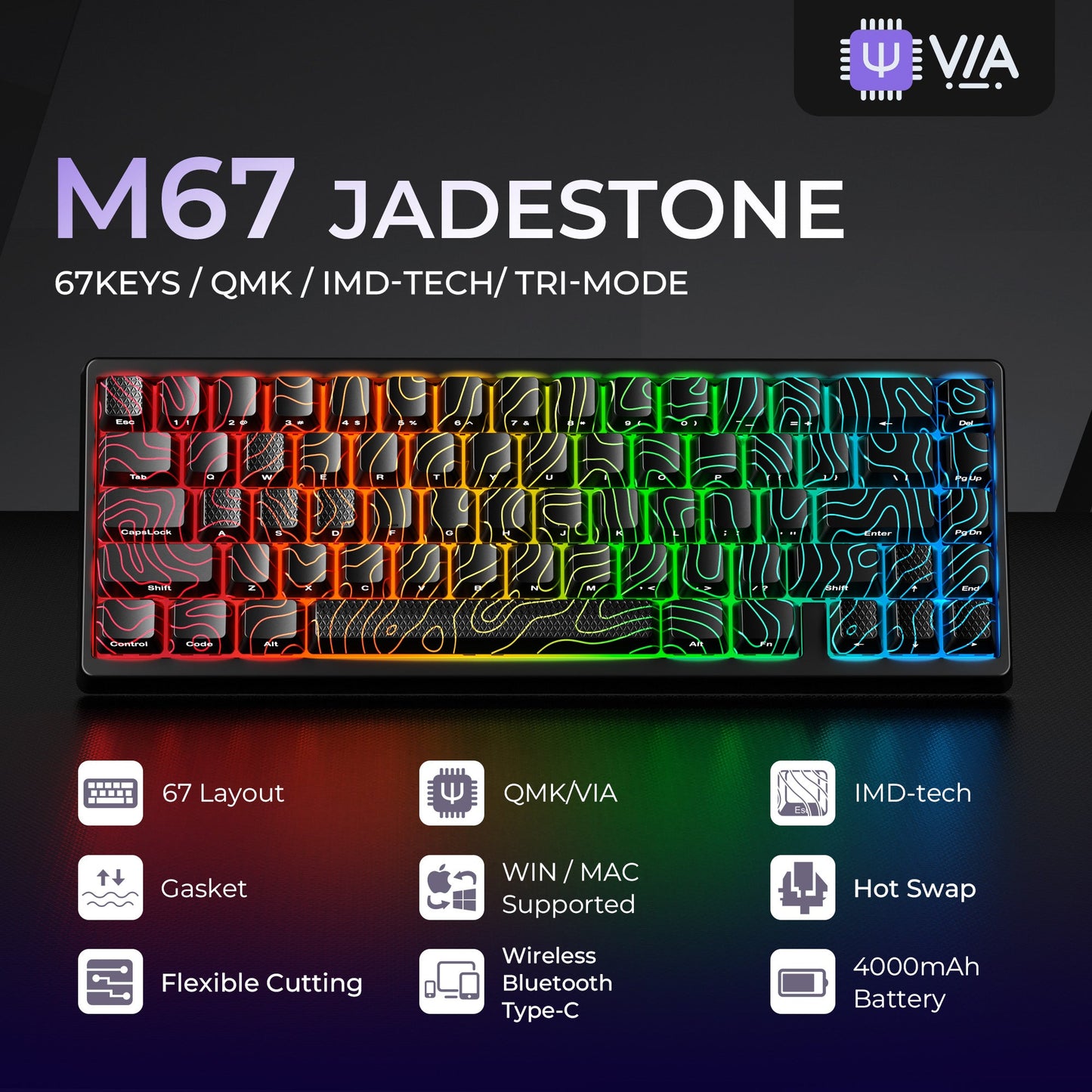 M67 JadeStone Mechanical Keyboard With IMD-Tech Keycaps (Interstellar Black)