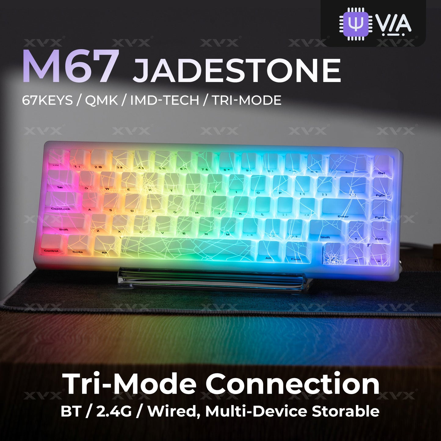 M67 JadeStone Mechanical Keyboard With IMD-Tech Keycaps (SPIDER WEB Version Pattern)（Tri-Mode）