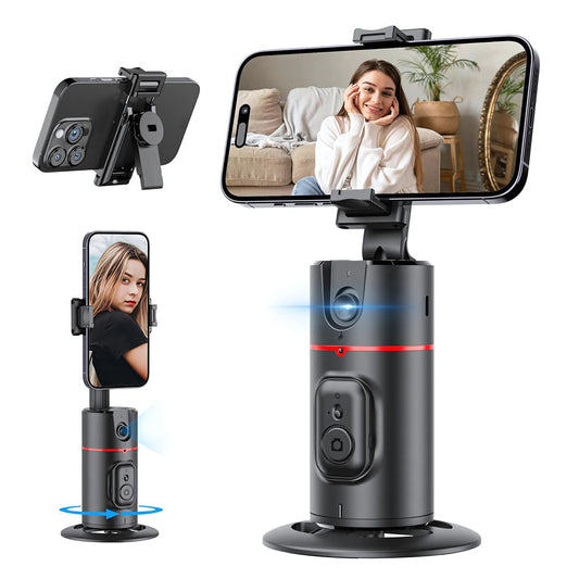 Auto Face Tracking Tripod with Fill Lights, No App Required, 360 Rotation Body Phone Camera Mount with Detachable Remote